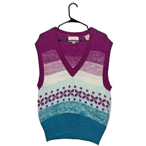 Jaclyn Smith Sweater Vest L Colorblock Striped Knit‎ Pullover Vintage 80s Y2K